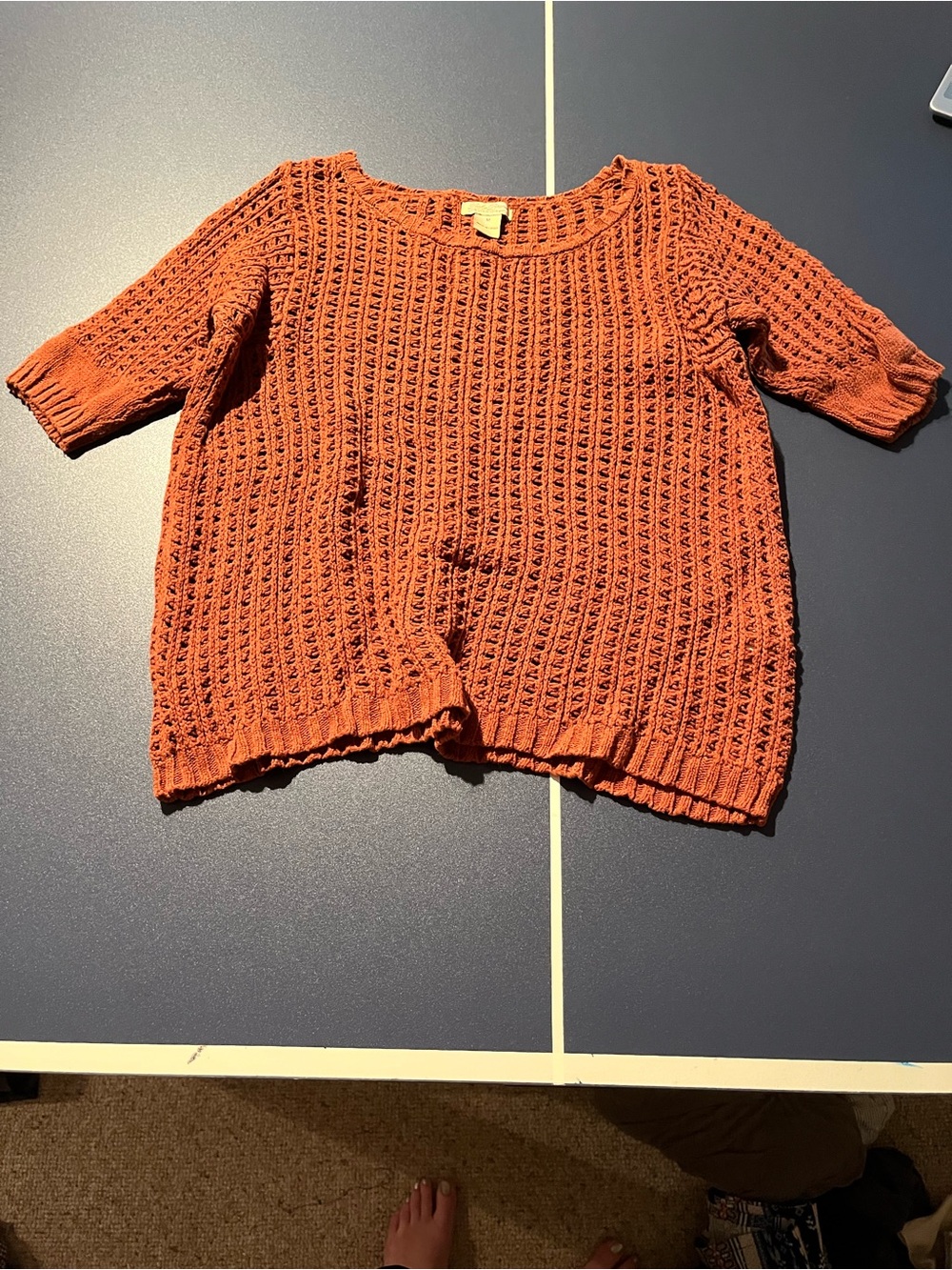 Lucky Brand Rust Orange Crochet Short Sleeve Top